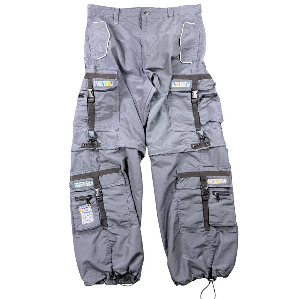 Flower of Life by Pleiadian Grey Nylon Convertible Cargo Pants Shorts Mens XL